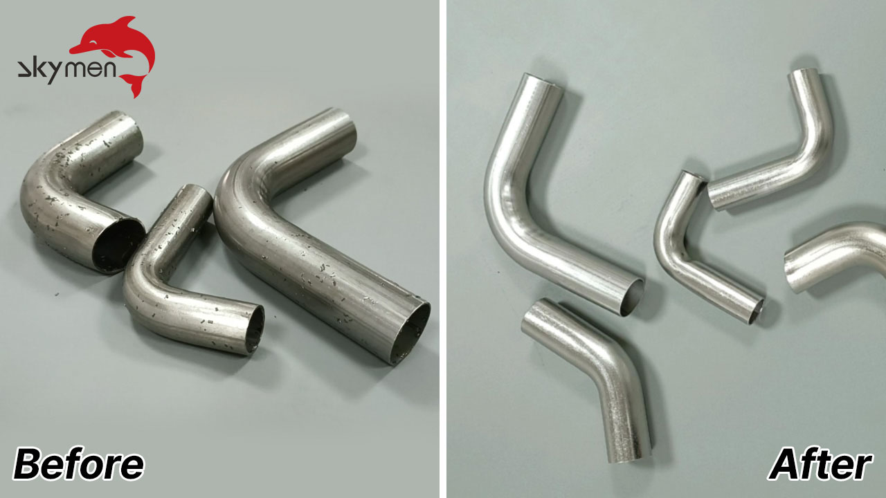 Removing drawing oil and iron filings from stainless steel pipes with skymen ultrasonic cleaning equipment