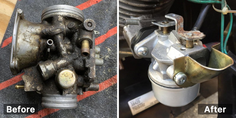 Carburetor before and after ultrasonic vapor degreaser cleaning